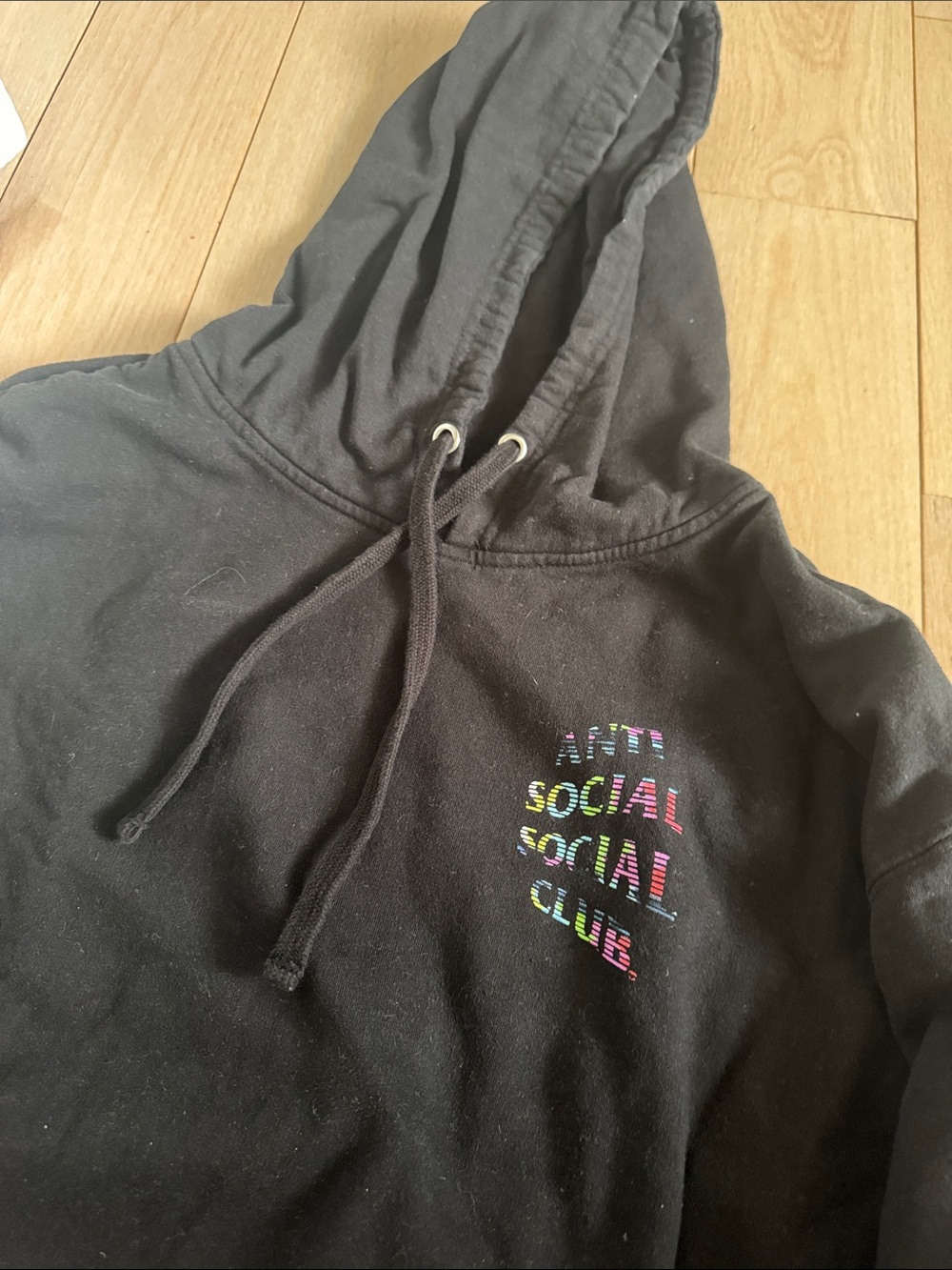 Anti Social Social Club Black Hoodie with Rainbow Stacked Logo